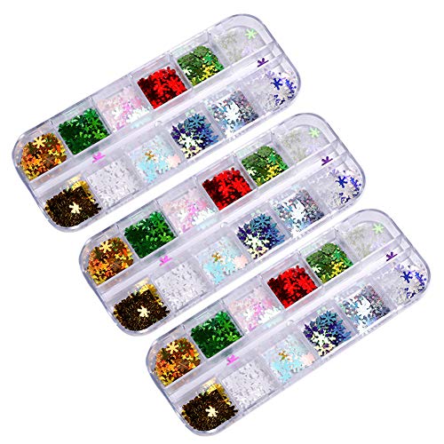 Christmas Nail Sequins Holographic Christmas Nail Art Stickers Acrylic Nail Stickers Professional Nail Set Christmas Snowflake Shiny Manicure Sequins Diy Nail Decoration 3pcs