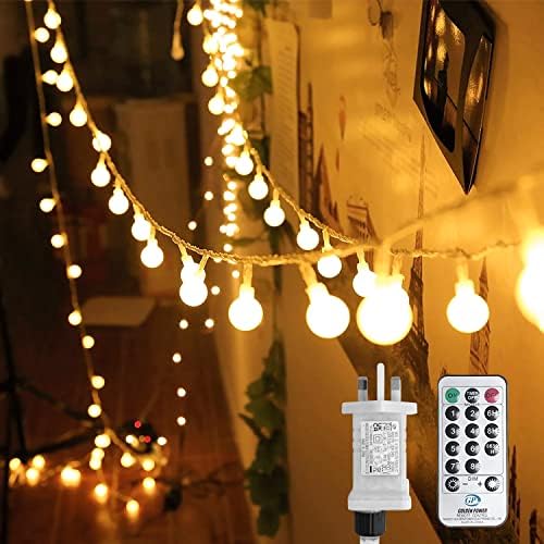 WOWDSGN Globe String Lights, 200 LED 20M/66ft Fairy Lights Plug in Powered, Waterproof 8 Modes Remote & Timer Indoor/Outdoor Christmas Lights for Garden, Patio, Wedding, Party Decoration (Warm White)