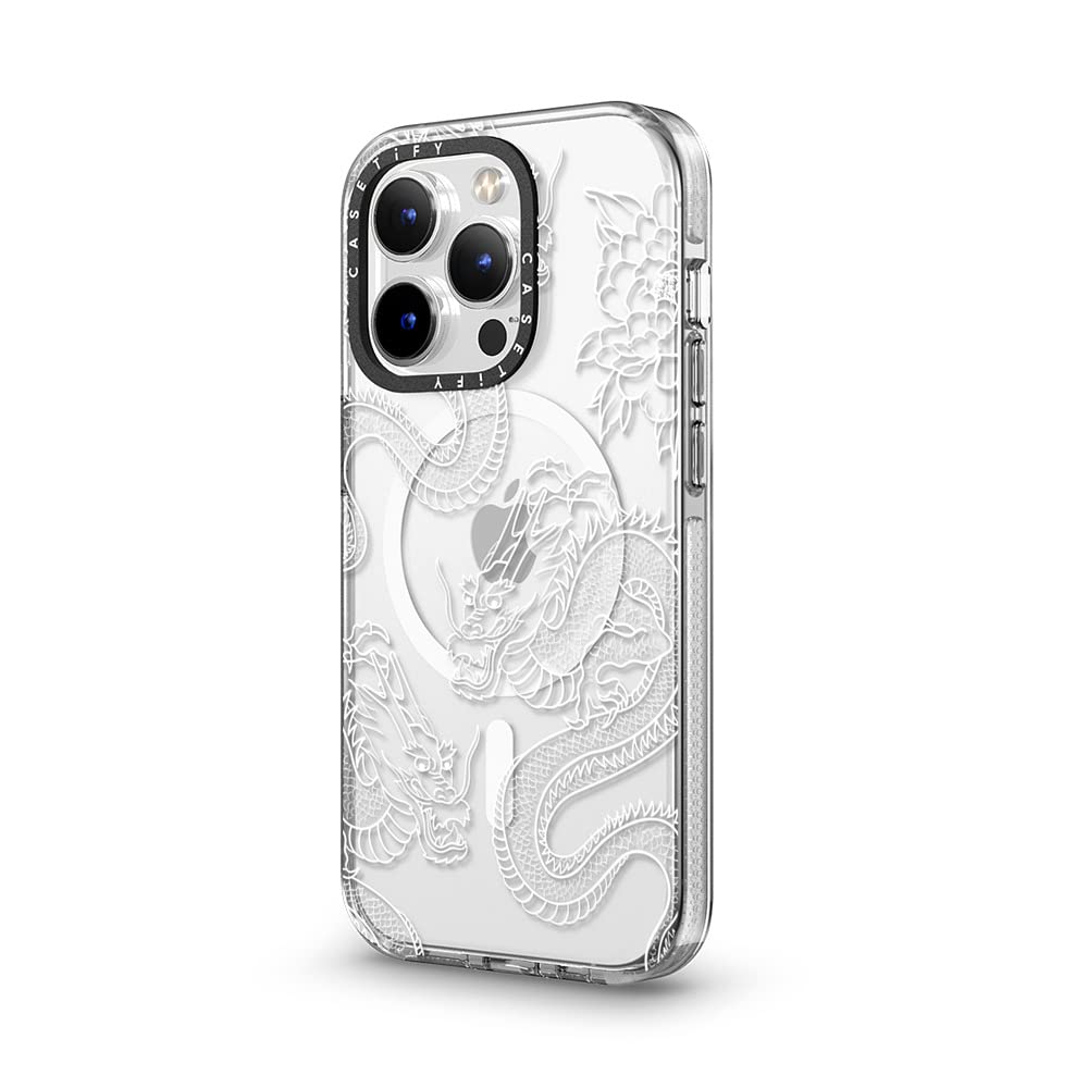 CASETiFY Coque transparente pour iPhone 14 Pro [Ne jaunit pas / 2 m Protection contre les chutes de qualité militaire 3X / Magsafe] – Dragons – Transparent