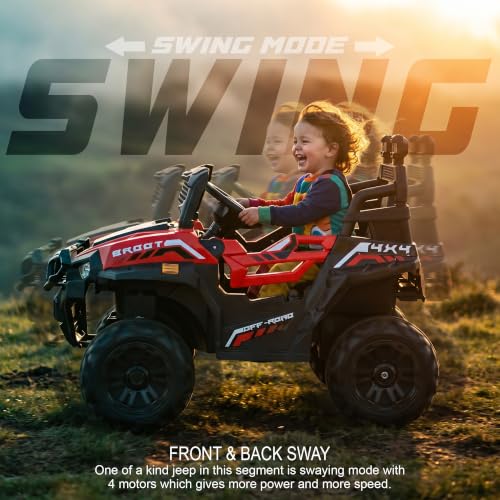 Image of Baybee Broot Electric Car for Kids with Parental Control | Baby Battery Operated Ride On Toy Car with 4x4 Motor, RGB Lights, Music & Swing Mode | Rechargeable Battery Car for Kids 2-6 Years (Red)