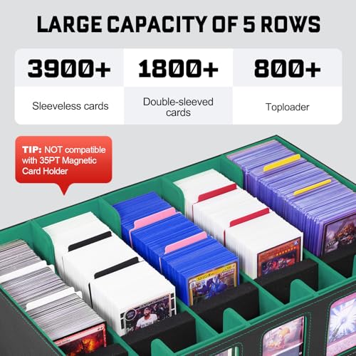Image of ZLCA Trading Card Storage Box 5-Row with Handle, MTG Storage Box Holds 3900+ Cards with Commander Display, Top Loaders Organizer Case for TCG PTCG Sport Card(Black&Green)