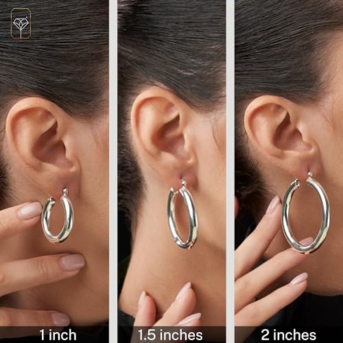 925 Sterling Silver Chunky Hoop Earrings for Women | Hypoallergenic Hollow Round Sterling Silver Hoop Earrings | Lightweight Thick Silver Earrings Hoops by MAX + STONE4