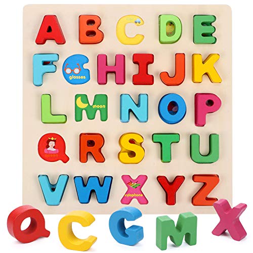 Lewo Puzzle de Madera Rompecabezas Alfabeto Letras de Madera Tablero Rompecabezas Bloques de Letras Aprendizaje Juguetes Educativos Juguetes Niños 2 3 4 5 Años Bebé