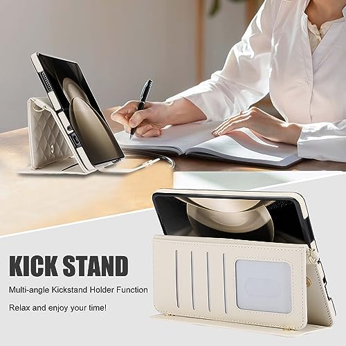 Étui de protection Galaxy Z Fold 7 blanc haut de gamme avec béquille robuste