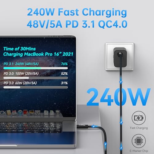 Image of 2Pack Thunderbolt 5 Cable 3.3FT Support 80Gbps Data Sync, 240W Charging and 16K /8K Monitor or Triple 4k Displays for Apple MacBook Pro, Thunderbolt 4 /3 or Most USB C Devices