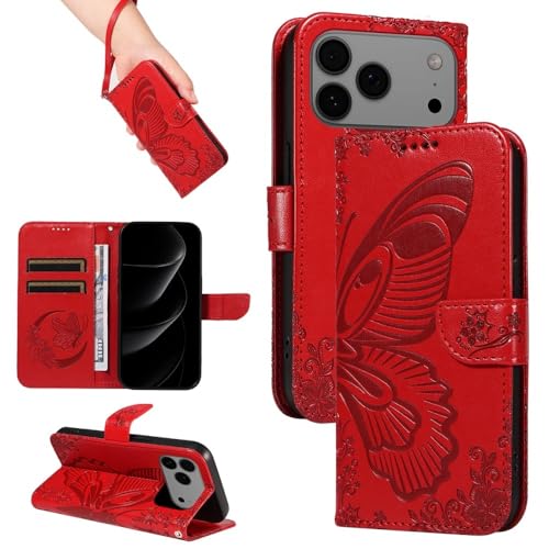 Étui iPhone Xs Max rouge avec rabat portefeuille cuir dessin papillon