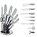 Imperial Collection KST12 9-Piece Stainless Steel Kitchen Cutlery Knife Set with Rotating Block Stand, Silver Signature