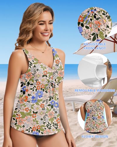 WOWENY Tankini Tops for Women Flowy Sleeveless V Neck Bathing Suits Modest Swimsuit Top No Bottom3