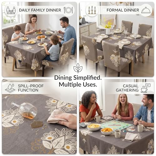 Image of Styleys Dining Chair Cover with Table Covers for Kitchen Waterproof Dining Table Cloth (1 Table Cover + 4 Chair Cover, Beige Brocade, CTSD3127)