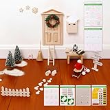 CNMTCCO Wichteltür Set, Wichteltür Set Zubehör Weihnachten, Deko Holz Miniatur mit Wichtelbriefe, Umzugskartons, Baustelle, Schilder und vielen weiterem Zubehör, DIY-Dekoration für Weihnachten
