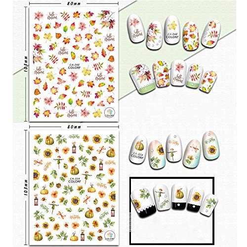 Kalolary 12 vellen Nagel Decals, Esdoorn bladeren Gemengde Patronen Manicure Decor 3D Transfer Decal Nagel Art Sticker… - Afbeelding 8