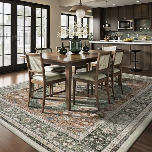 Engiw-Sage Green 5x7 Area Rugs for Dining Room Living Room Rug Bedroom Rug Washable Carpet Rugs Farmhouse Vintage Traditional Distressed Non Slip Rust Mint Light Green/Sage 5' x 7' (Rectangu