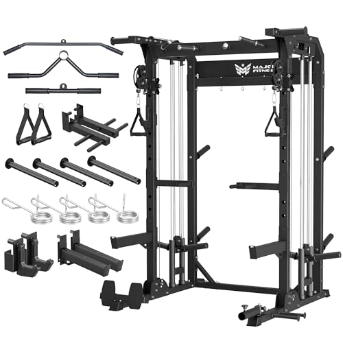 Image of MAJOR FITNESS F22 Power Rack, 1600lbs All-in-One Squat Rack with Dual Pulley System, Heavy-Duty Steel Frame, Attachments & Storage for Home Gym Strength Training