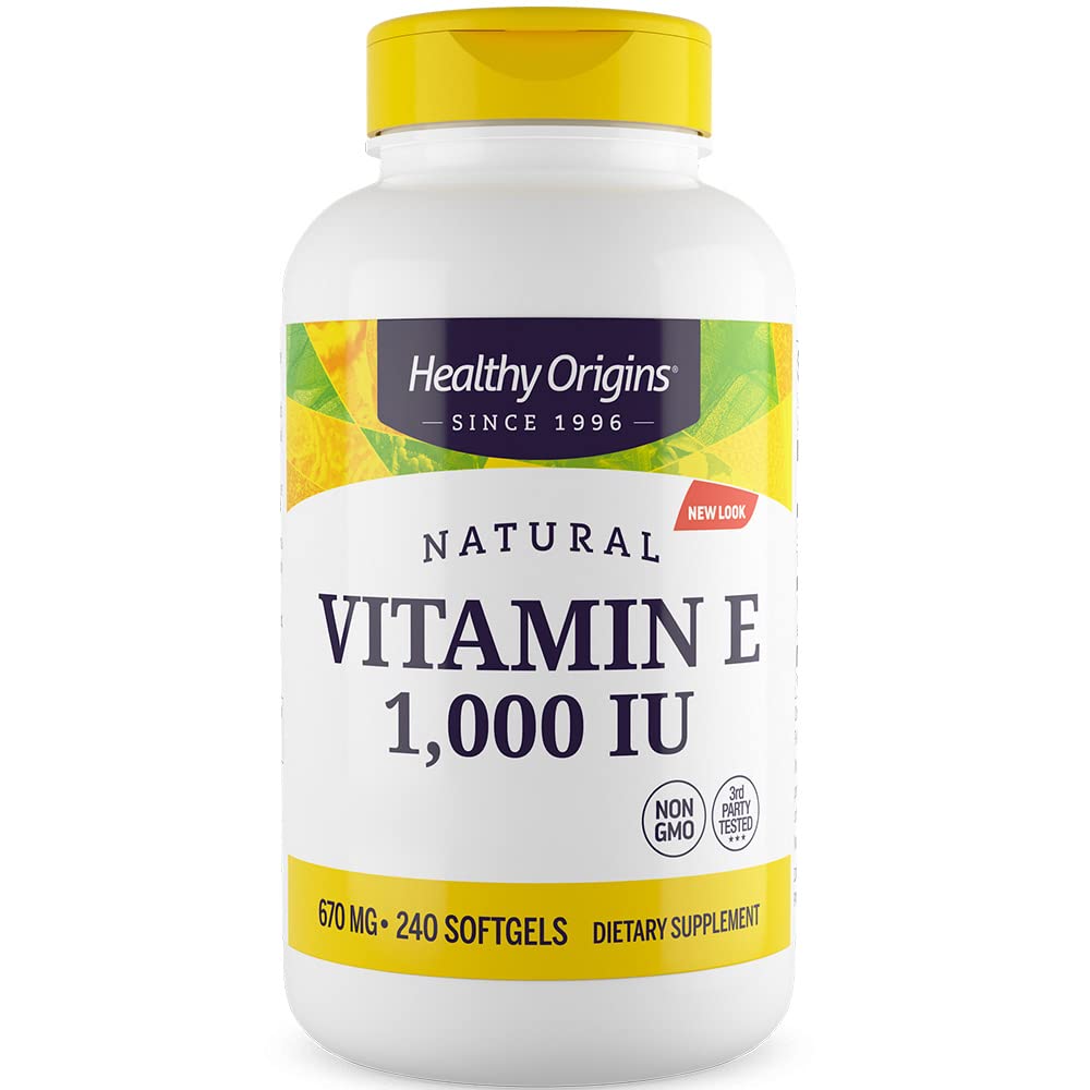 Healthy Origins, Natural Vitamin E, 670 mg (1000 UI), 1 Capsula ogni 4 Giorni, 240 Softgel, Altamente Dosato, Testato in Laboratorio, Senza Soia, Senza Glutine, Non OGM