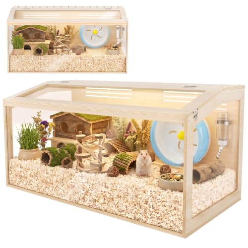 Wooden Hamster Cage 32inch Large Hamster Enclosure with Openable Top & Stabilized Acrylic for Small Animals Guinea Pig Rabbit Rat 32 L x 16W x 16H Hamster Habitat with Multi-Vent