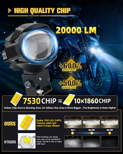 Image of CO LIGHT LED Motorcycle Fog Lights 60W 18000LM Driving Auxiliary Lights 7 Modes Amber White Light Combo with Waterproof Wire Harness Kit, Universal Fit for Motorcycle SUV ATV UTV, 2PCS
