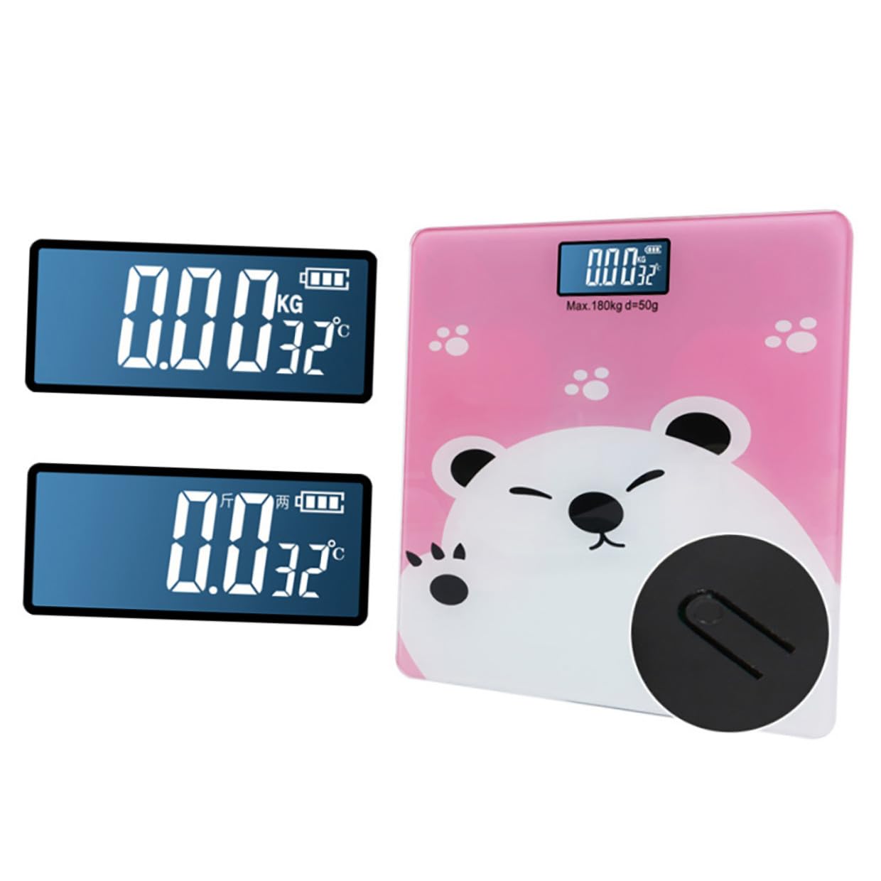 Gatuida Bilancia Digitale per Neonati e Adulti Display LCD Luminoso Sensori Alta Precisione Capacità 180Kg Adatta Animali Domestici Base Anturto Design Cartone Animato Rosa