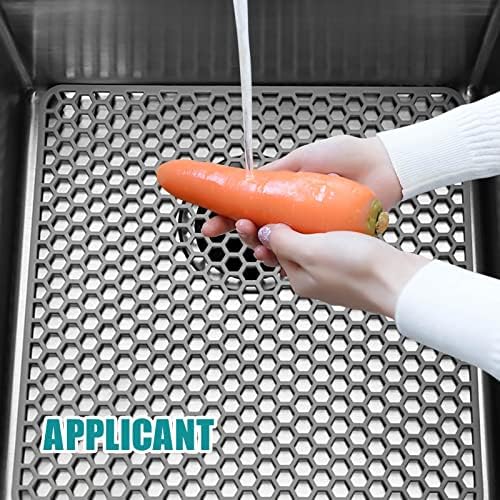 2 PCS Silicone Sink Protector, kitchen Sink Mats Grid Accessory, Folding Heat Resistant Non-slip Sink Mat for Bottom of Farmhouse Stainless Steel Porcelain Sink (Grey,12 ''x 12 '')
