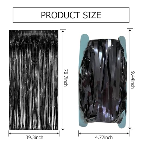 Image of 2 Pack Black Party Streamers Backdrop Tinsel Foil Fringe Curtains Halloween Party Decorations Birthday Wednesday Twilight Party Decorations Graduation Wizard Party Supplies