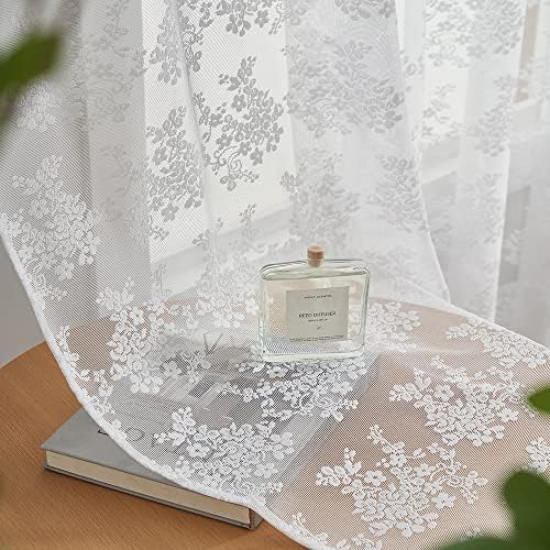 YJ YANJUN Voile Curtains 90x90 inch White Vintage Floral Lace Net Curtains with Valance for Livingroom 90 Drop 1 Panel Boho Décor 229cm x 229cm
