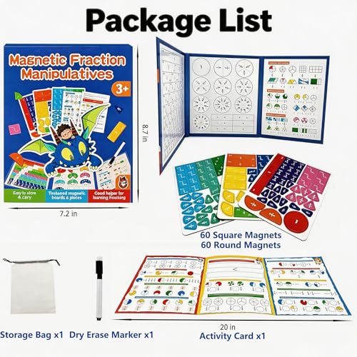 Magnetic Fraction Educational Puzzle, Magnetic Fraction Demonstration Book with Fraction Tiles & Circles, Math Manipulatives for Elementary School, Math Learning Skills for Kids — view 3