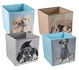 4 Pack Cute Dogs Toy Storage Organizer by Clever Creations | Toy Box Folding Storage Cube for Kids Bedroom | Perfect Size Storage Cube for Books, Kids Toys, Baby Toys, Baby Clothes