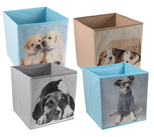 Clever Creations 4 Pack Cute Dogs Collapsible Storage Organizer Cube Folding Storage Organizer for Animal Themed Rooms | Perfect Size Storage Cube for Books, Shoes, Games