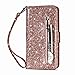 Produktbild Homikon PU Leder Hülle Schön Bling Glänzend Glitzer Schutzhülle Brieftasche Ledertasche Bookstyle Lanyard Zipper-Funktion Handyhülle Lederhülle Etui Kompatibel mit iPhone XR 6.1" - Roségold