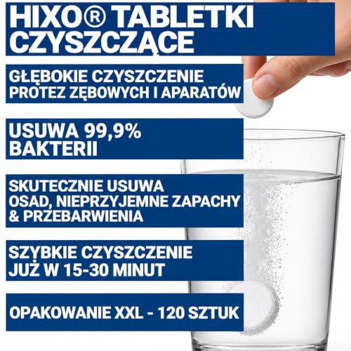 120x Tabletki czyszczące do nakładek dentystycznych – Tabletki do czyszczenia retainerów, alignerów, szyn na bruksizm, aparatów ortodontycznych i protez zębowych