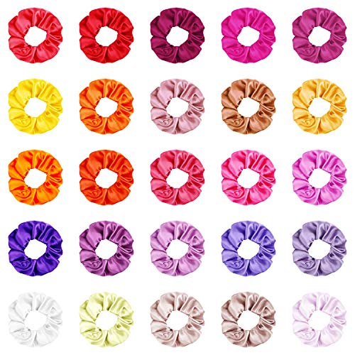 Scrunchies para el Pelo Rasguños de Satén Bandas Elásticas para el pelo Gomas del Pelo para Mujeres y Niñas 25 Colores