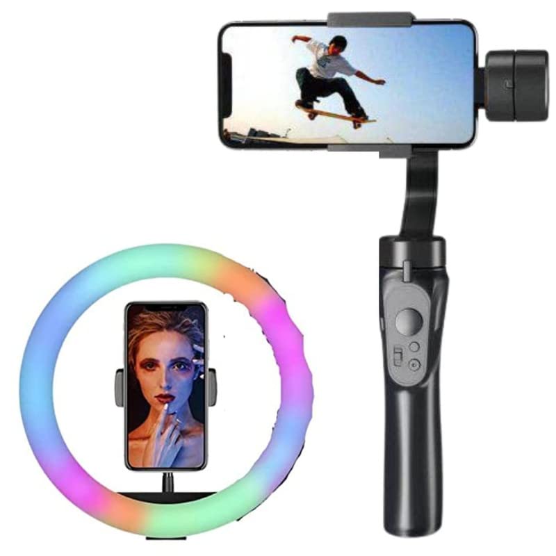Image of Exxelo 3 Axis Smartphone Gimbal Foldable Handheld Pocket Stabilizer with Ring Lamp RGB Fill Light Small Bracket for Mobile Phone Live Streaming Video