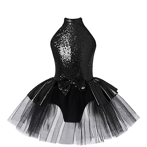 LiiYii Tutu Pailletten Tanzkleid Mädchen Schwarz 134-140