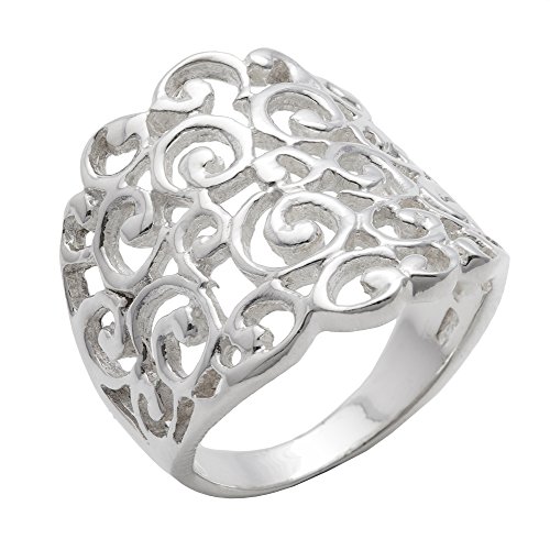 Bague en argent 925 large bande avec volutes ornementales chic