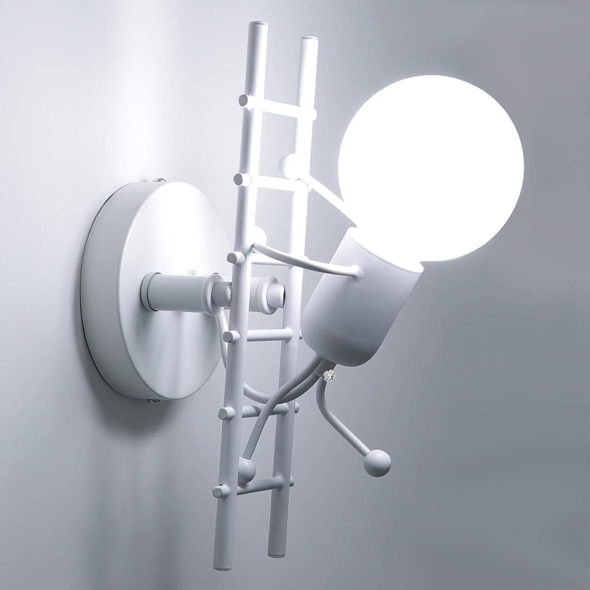Creative Humanoid Wall Light Fixtures Indoor Wall Lamp Modern Wall Sconce Light Fixtures Art Deco for Children Room Bedroom Living Room Kitchen Stairs Hallway Restaurant Cafe Bar, White