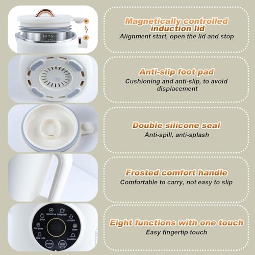 1000ML Automatic Soy Milk Maker Machine - 8-in-1 Nut Milk Maker with LED Display, Timer, Auto-Clean, Filter-Free, and Keep Warm for Homemade Plant-Based Milks - Image 5