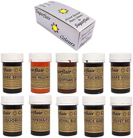Sugarflair Concentrated Food Colours - Mixed Set of 10 SPECTRAL Pastes Prepacked
