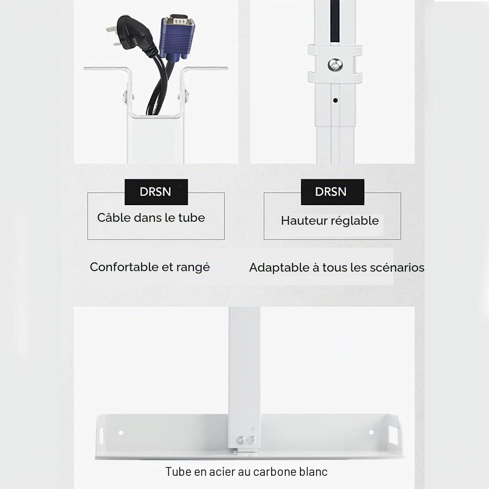 Drsn Support de Plafond pour Projecteur/Caméra, Universel avec Plateau 2420cm, Jusqu'à 2Kg - Hauteur Réglable de 34 à 56cm - Alliage d'aluminium + Acier Inoxydable