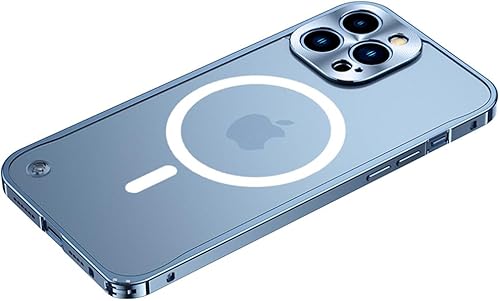 Miniatura 8 de Funda magnética para iPhone 14 Pro compatible con MagSafe Metal aleación de aluminio parachoques mate translúcido cubierta trasera con protector de