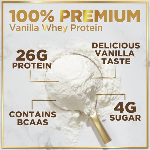 Whey Protein Powder, Creamy Vanilla Whey Isolate with 26g Protein & BCAAs - Support Muscle Growth, Recovery & Fitness - Gluten Free, Fast Absorbing, Easy Digesting for Women & Men - 24 Servings - Thumbnail 3