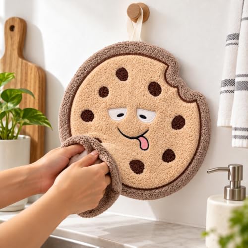 Image of House of Quirk Cokkie Shaped Hanging Towels Set of 2 | Soft Coral Fleece Kitchen & Bathroom Towels | Super Absorbent & Quick-Dry Decorative Cloths (Brown)
