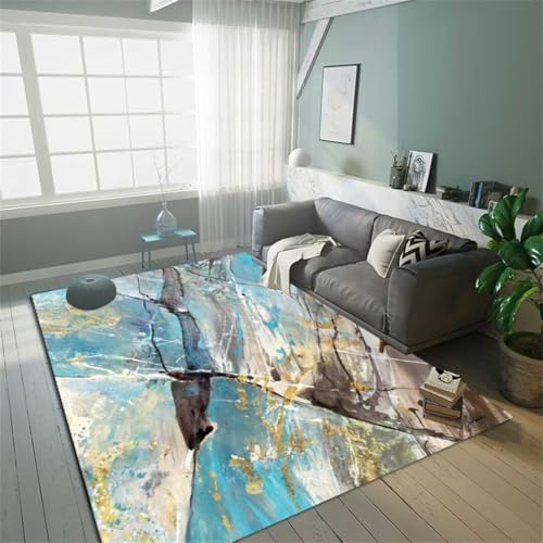 Tapis chambre bébé fille bleu grand format en tissu doux à poils courts