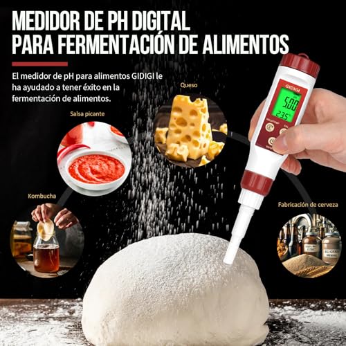 Miniatura 2 de Gidigi Medidor De Ph Para Alimentos, Medidor De Ph Digital Para Fermentación, Salsa Picante Y Enlatado, Sonda De Prueba De Ph Con Punta De Lanza Para Cocinar Queso, Pan De Masa Madre, Saliva Y Agua
