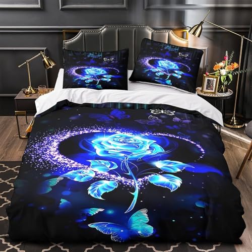 Housse de couette fleurs bleues 200x200 en microfibres douce - 2