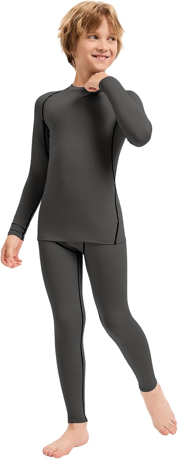 2 Pack Thermal Underwear Set for Kids Compression Thermals Top and Bottom Set Boys Long Johns Base Layer