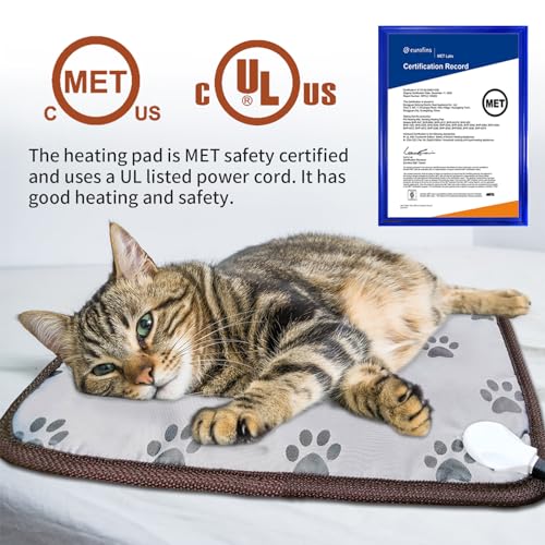 GOLOPET Pet Heating Pad 18x18in Cat Heating pad for Cats Waterproof Smart Thermostat Switch, Adjustable Puppy Dog Heating pad mat Chew Resistant Steel Cord Complimentary Two Fleece Fabric Cover