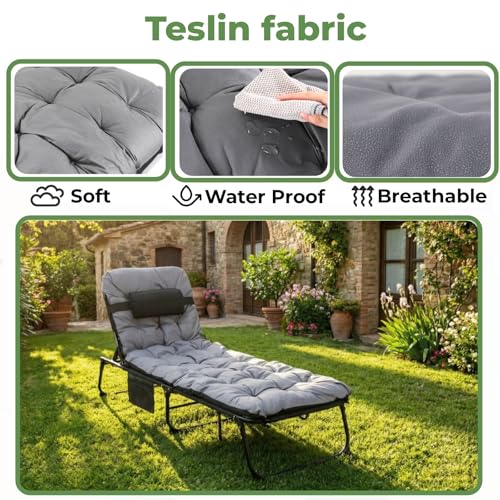 Clevich Sonnenliege Klappbett, Folding Lounger mit wasserdichte Matratze, verstellbare Campingbett Gästebett klappbar liegestuhl für Garten,Büro, Pool, Camping (1, Schwarz, 190 x 68 x 31 cm)