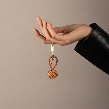 BLKSMTH Leather Monkey Fist Knot Keychain, Brass Carabiner Hook