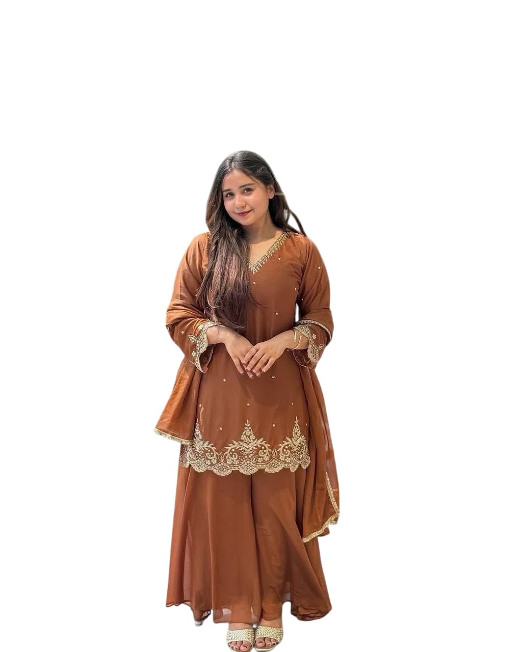 NexRise Store Georgette Sequence Moti Work Straight Kurti With Salwar and Dupatta Set-image-35
