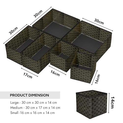 Image of Kuber Industries 6 Piece Foldable Drawer Organizer | Wardrobe Organizer for Clothes | Storage Box for Socks, Bra, Tie, and Scarfs | Stationary & Cabinet Organizer | Dot-Print | Black