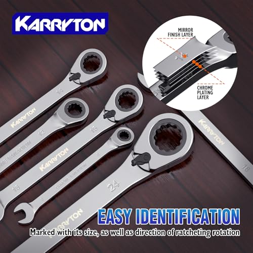 Image of 16-piece Reversible Ratcheting Wrench Set Metric 8-25mm, 72 Teeth Ratchet Combination Wrenches Set with Rolling Bag, Cr-V Steel, Chrome Plating Handle with Blackened Ratchet